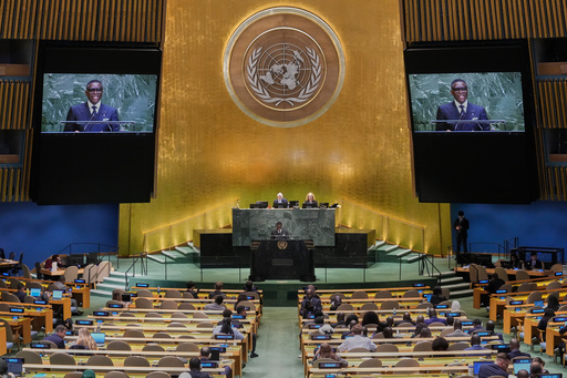 Equatorial Guinea Vice President Teodoro Nguema Obiang Mangue addresses the 80th session of the United Nations General Assembly, Thursday, Sept. 25, 2025. (AP Photo/Richard Drew) Equatorial Guinea Vice President Teodoro Nguema Obiang Mangue addresses the 80th session of the United Nations General Assembly, Thursday, Sept. 25, 2025. (AP Photo/Richard Drew)