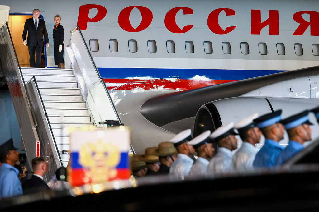 Russian President Vladimir Putin, left, leaves the plane upon his arrival for the BRICS Summit in New Delhi, India, on Friday, Sept. 11, 2026. (Vladimir Smirnov, Sputnik, Kremlin Pool Photo via AP)