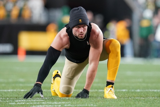 Pittsburgh Steelers' T.J. Watt warms up before an NFL football game against the Green Bay Packers Sunday, Oct. 26, 2025, in Pittsburgh. (AP Photo/Matt Freed) Pittsburgh Steelers' T.J. Watt warms up before an NFL football game against the Green Bay Packers Sunday, Oct. 26, 2025, in Pittsburgh. (AP Photo/Matt Freed)