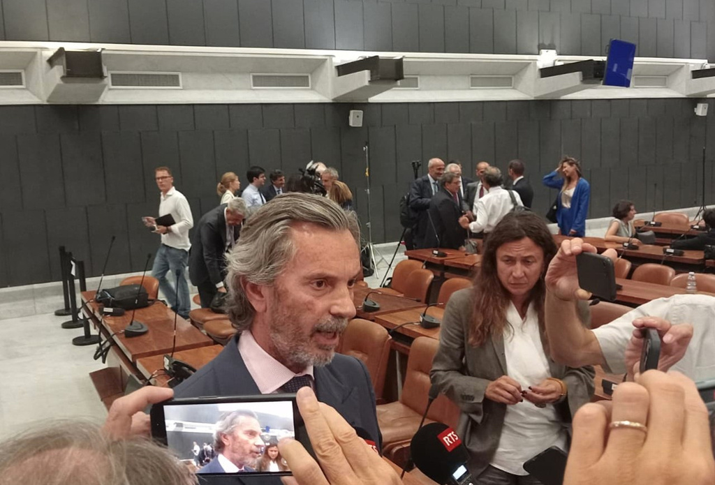 Giovanni Paolo Accinni, lawyer of Giovanni Castellucci, former CEO of Italian highway operator Autostrade per l’Italia, is interviewed after an Italian court convicts the former CEO of Italy’s main highway operator in a deadly bridge collapse in Genoa and hands down 12-year sentence, in Genoa, Italy, Thursday, July 16, 2026. (Valentina Carosini/LaPresse via AP)