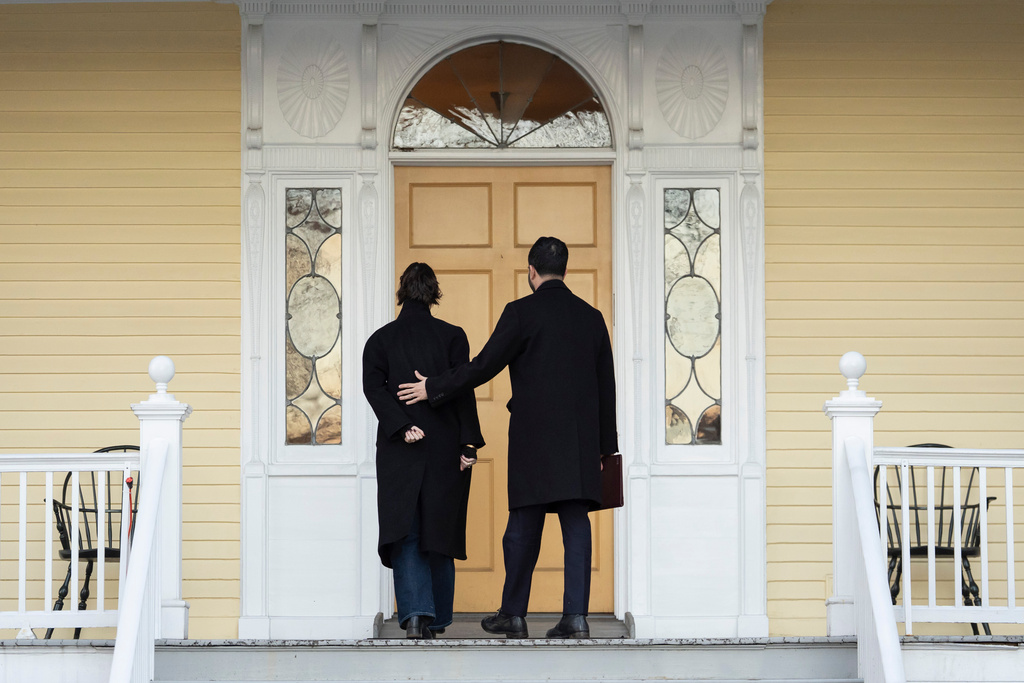 New York Mayor Zohran Mamdani, right, and his wife Rama Duwaji leave a news conference at Gracie Mansion, Monday, Jan. 12, 2026, in New York. (AP Photo/Yuki Iwamura)