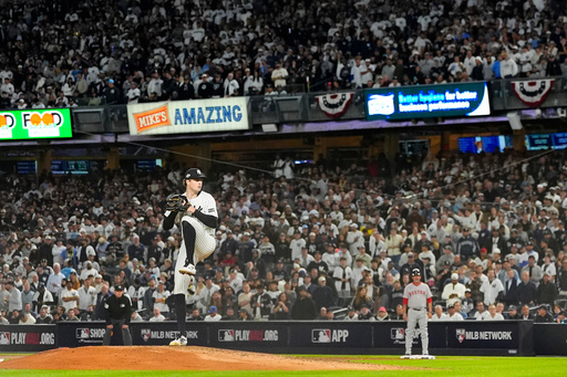 New York Yankees pitcher Cam Schlittler delivers against the Boston Red Sox during the eighth inning of Game 3 of an American League wild-card baseball playoff series, Thursday, Oct. 2, 2025, in New York. (AP Photo/Yuki Iwamura) New York Yankees pitcher Cam Schlittler delivers against the Boston Red Sox during the eighth inning of Game 3 of an American League wild-card baseball playoff series, Thursday, Oct. 2, 2025, in New York. (AP Photo/Yuki Iwamura)