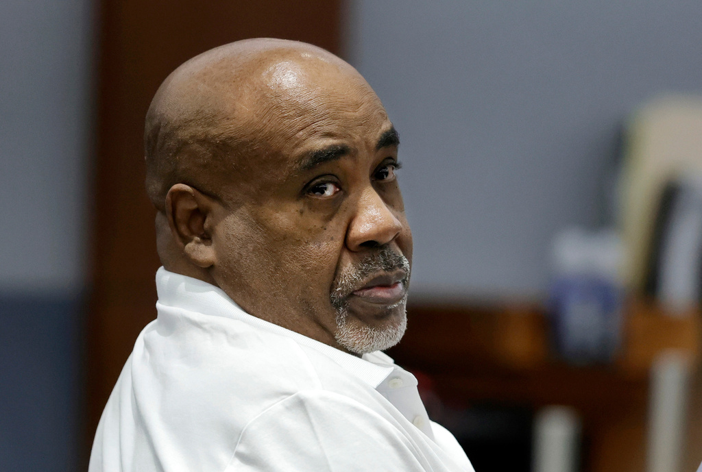 Duane Davis appears in court during the third day of jury selection in his murder trial, related to the 1996 killing of rapper Tupac Shakur, at Clark County District Court Regional Justice Center on Wednesday, Aug. 12, 2026, in Las Vegas. (Steve Marcus/Las Vegas Sun via AP, Pool)