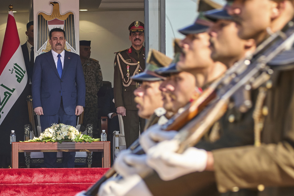 Iraqi Prime Minister Mohammed Shia al-Sudani, attends the Army Day celebrations in Baghdad, Iraq, Tuesday, Jan. 6, 2026. (AP Photo/Hadi Mizban)