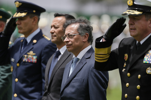 Colombian President Gustavo Petro during the swearing-in ceremony of Gen. William Rincon as the new national police director in Bogota, Colombia, Friday, Oct. 24, 2025. (AP Photo/Ivan Valencia) Colombian President Gustavo Petro during the swearing-in ceremony of Gen. William Rincon as the new national police director in Bogota, Colombia, Friday, Oct. 24, 2025. (AP Photo/Ivan Valencia)