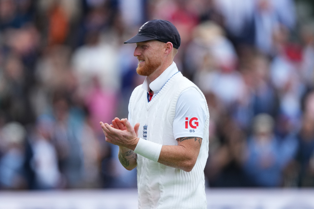 England's Ben Stokes reacts as he leaves the field after their win in the Test match against New Zealand at Lord's cricket ground in London, Sunday, June 7, 2026. (AP Photo/Kirsty Wigglesworth)