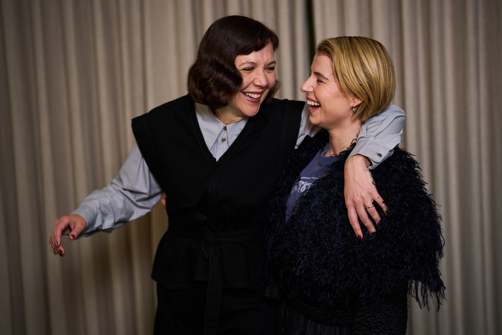 Maggie Gyllenhaal, left, and Jessie Buckley poses for portrait photographs for the film "The Bride!" in London, Friday, Feb. 27, 2026. (Photo by Scott A Garfitt/Invision/AP)
