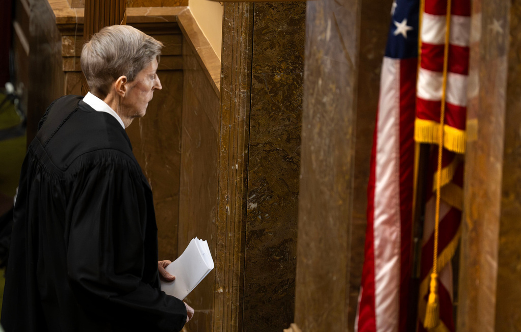 Chief Justice Matthew Durrant exits the House after delivering the State of the Judiciary address on the first day of the 2026 legislative session in Salt Lake City, on Tuesday, Jan. 20, 2026. (The Deseret News via AP)