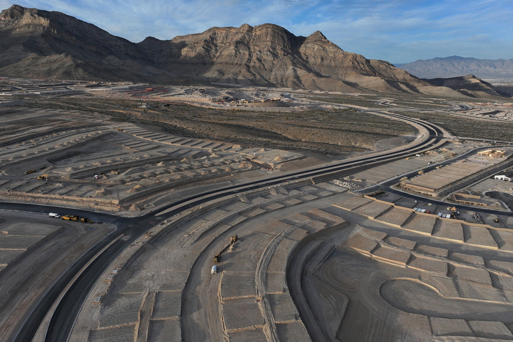 Home sites are seen under construction Monday, Feb. 2, 2026, in Las Vegas. (AP Photo/John Locher)