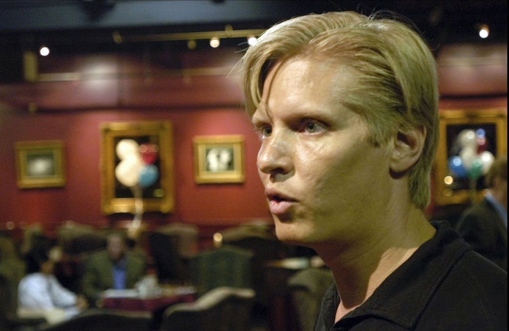 FILE - Eric Langan, president and CEO of Rick's Cabaret International Inc., speaks during the company's annual stockholders meeting, Aug. 27, 2004, in Houston. (AP Photo/Pat Sullivan, file)