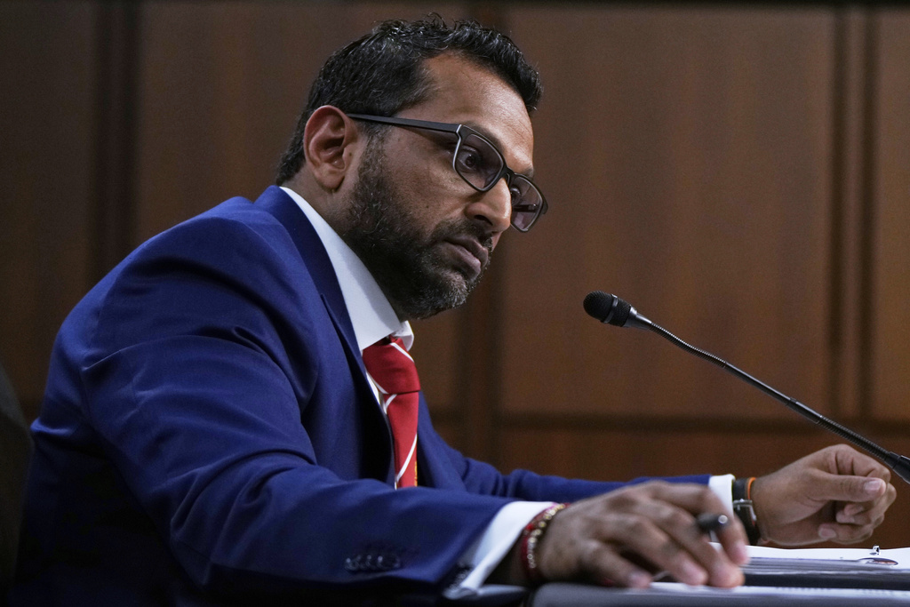 FBI Director Kash Patel appears before the Senate Judiciary Committee for his first oversight hearing, Tuesday, Sept. 16, 2025, at the Capitol in Washington. (AP Photo/Julia Demaree Nikhinson)