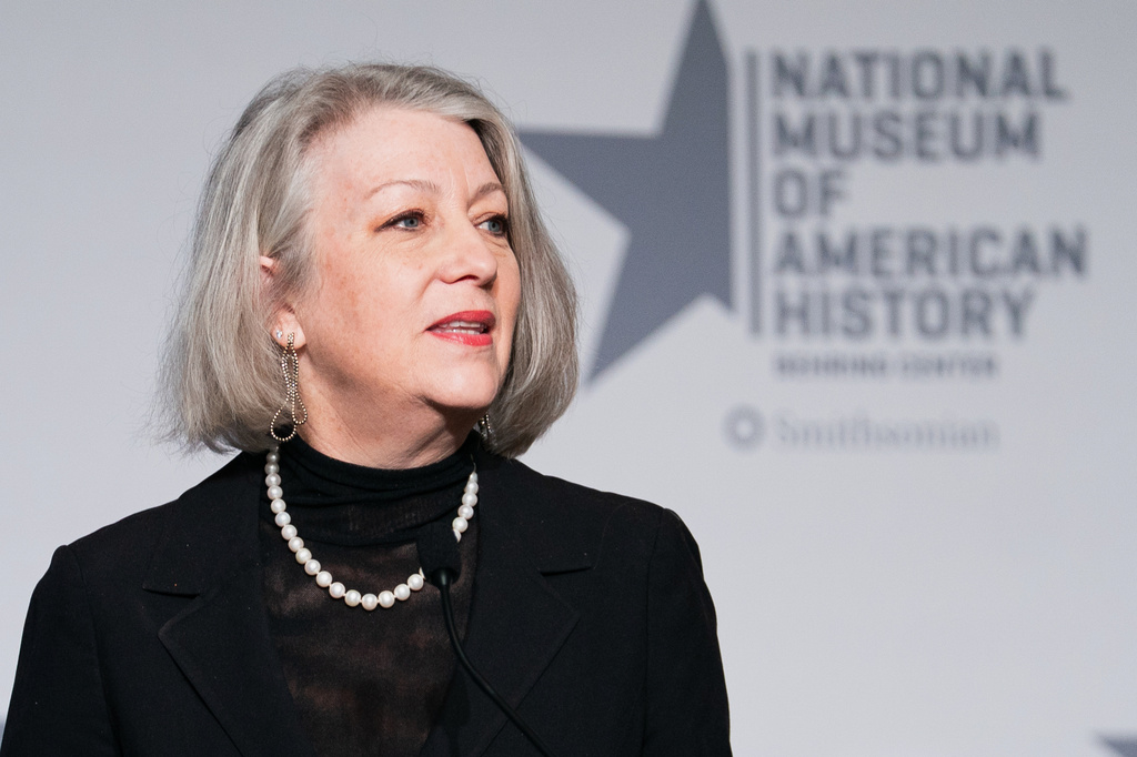 FILE - Anthea Hartig, of the National Museum of American History, speaks at an event, Feb. 20, 2026, in Washington. (AP Photo/Allison Robbert, File)