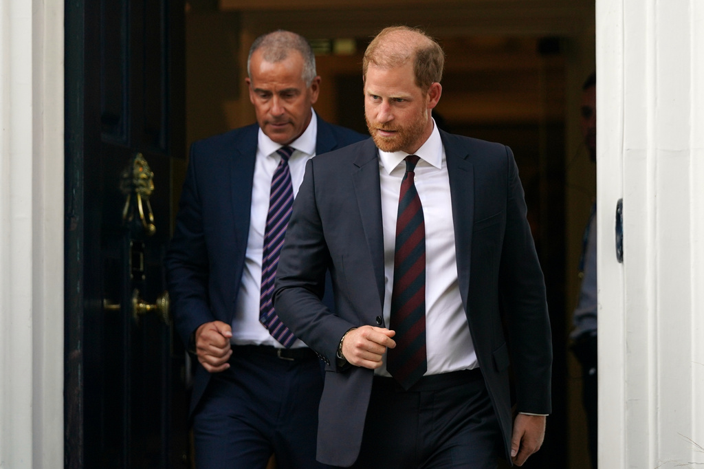 Britain's Prince Harry leaves Chatham House during a visit to the UK for a series of charity engagements in London, Tuesday, July 7, 2026.(AP Photo/Alberto Pezzali)