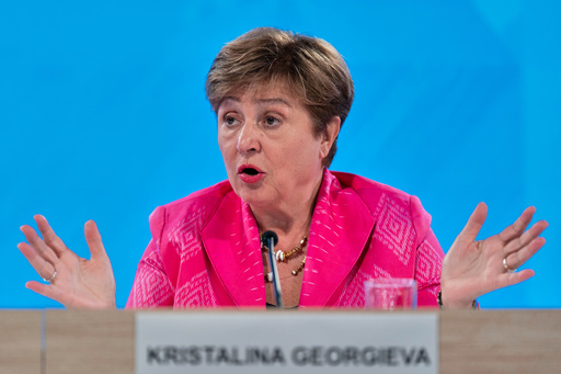 FILE - International Monetary Fund (IMF) Managing Director Kristalina Georgieva speaks during a news conference at the International Monetary Fund (IMF) headquarters in Washington, April 25, 2025. (AP Photo/Jose Luis Magana, File) FILE - International Monetary Fund (IMF) Managing Director Kristalina Georgieva speaks during a news conference at the International Monetary Fund (IMF) headquarters in Washington, April 25, 2025. (AP Photo/Jose Luis Magana, File)