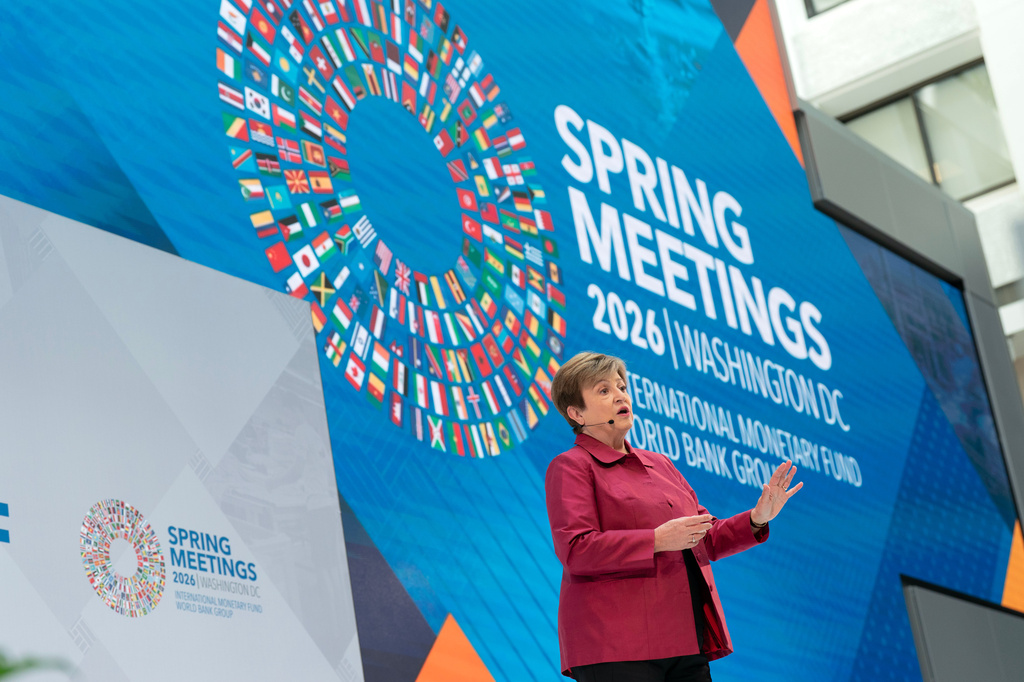 International Monetary Fund (IMF) Managing Director Kristalina Georgieva speaks at a news conference ahead of the World Bank/IMF Spring Meetings at the IMF headquarters in Washington, Thursday, April 9, 2026. (AP Photo/Jose Luis Magana)