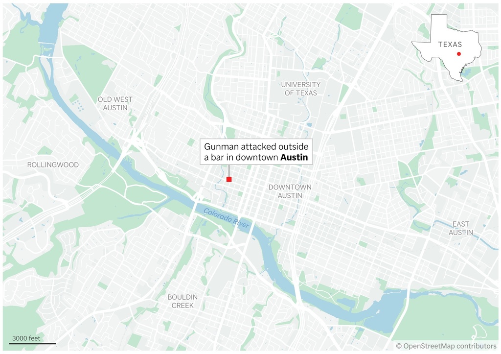A map showing the location of the shooting in downtown Austin. (AP Digital Embed)