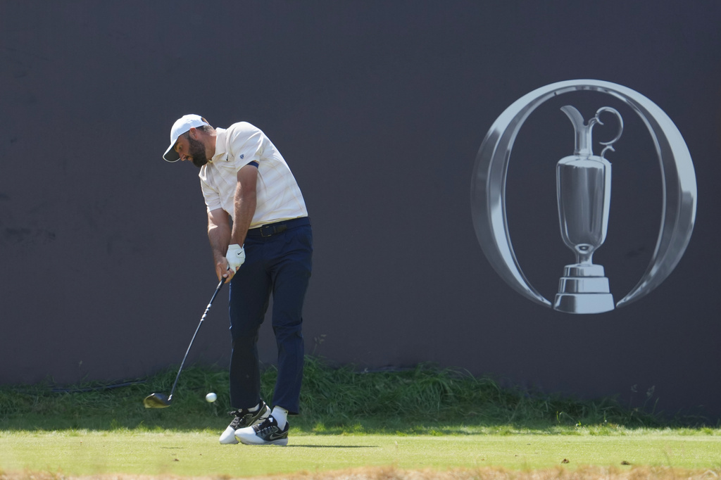 Scottie Scheffler of the United States plays off the 1st tee during the final day of the British Open Golf championships at Royal Birkdale golf club, in Southport, England, Sunday, July 19, 2026. (AP Photo/Jon Super)