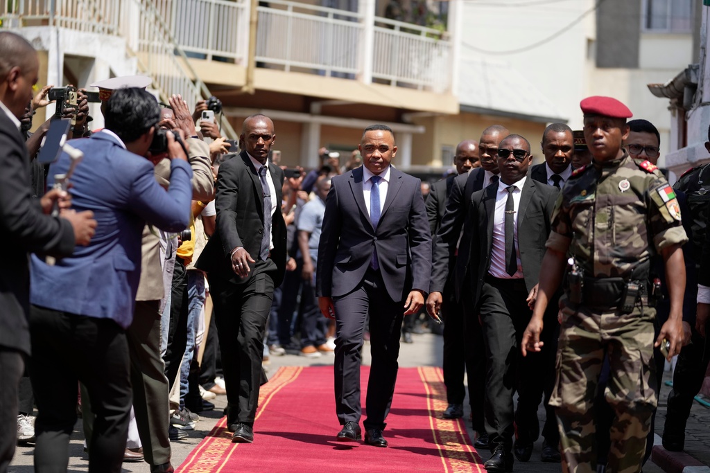 Col. Michael Randrianirina arrives at the high constitutional court to be sworn in as President in Antananarivo, Madagascar, Friday, Oct. 17, 2025. (AP Photo/ Brian Inganga)