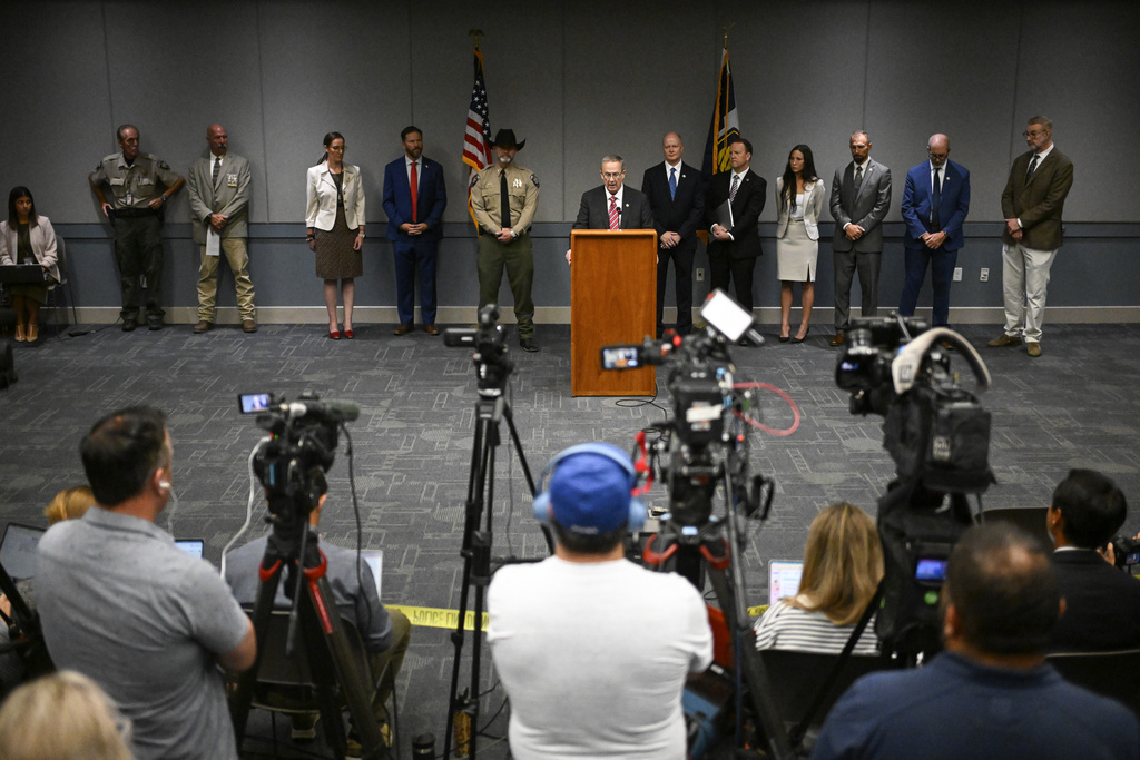 Utah County Attorney Jeff Gray speaks during a news conference announcing charges filed against Tyler Robinson, accused of fatally shooting conservative activist Charlie Kirk, Tuesday, Sept. 16, 2025, in Provo, Utah. (AP Photo/Alex Goodlett)