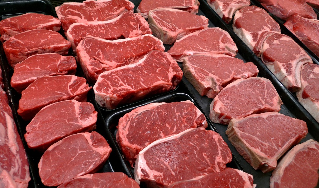 FILE - Steaks and other beef products are displayed for sale at a grocery store in McLean, Va., Jan. 18, 2010. (AP Photo/J. Scott Applewhite, File)