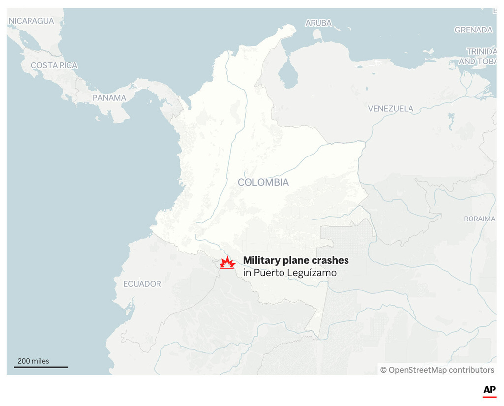 The image above shows the location of a military plane crash in Colombia that took place on March 23. (AP Digital Embed)