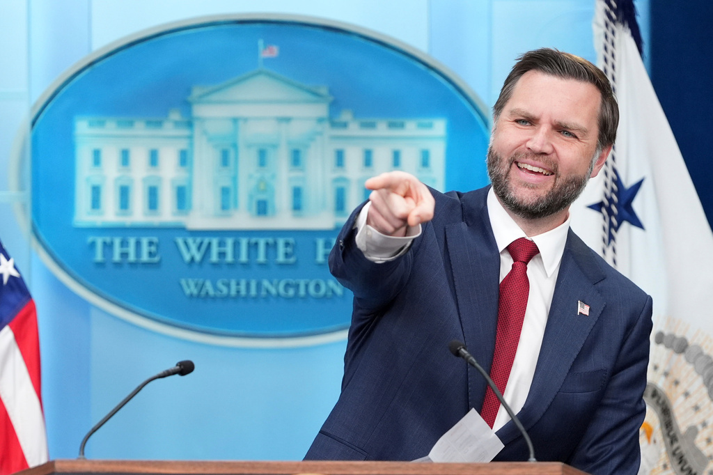 Vice President JD Vance speaks during a press briefing at the White House in Washington, Thursday, Sept. 3, 2026. (AP Photo/Mark Schiefelbein)