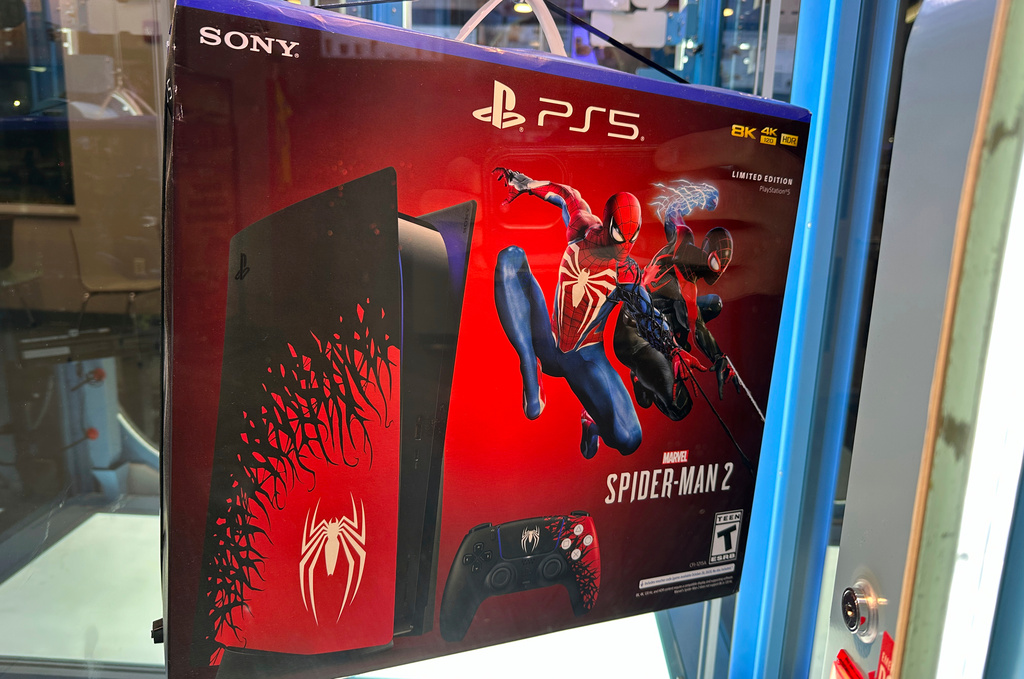 FILE - A Sony PlayStation 5 video game console is for sale in Fairfield, Connecticut, on December 5, 2023. (AP Photo/Ted Shaffrey, File)