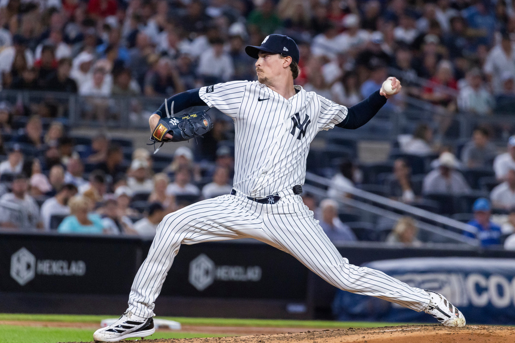 New York Yankees pitcher Max Fried throws in the third inning during the second baseball game of a doubleheader against the Boston Red Sox, Saturday, Aug. 29, 2026, in New York. (AP Photo/Corey Sipkin)