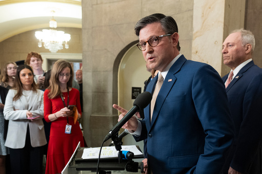 House Speaker Mike Johnson, R-La., front, with House Majority Leader Steve Scalise, R-La., right, speaks during a news conference at the Capitol, Thursday, Oct. 2, 2025, in Washington. (AP Photo/Manuel Balce Ceneta) House Speaker Mike Johnson, R-La., front, with House Majority Leader Steve Scalise, R-La., right, speaks during a news conference at the Capitol, Thursday, Oct. 2, 2025, in Washington. (AP Photo/Manuel Balce Ceneta)