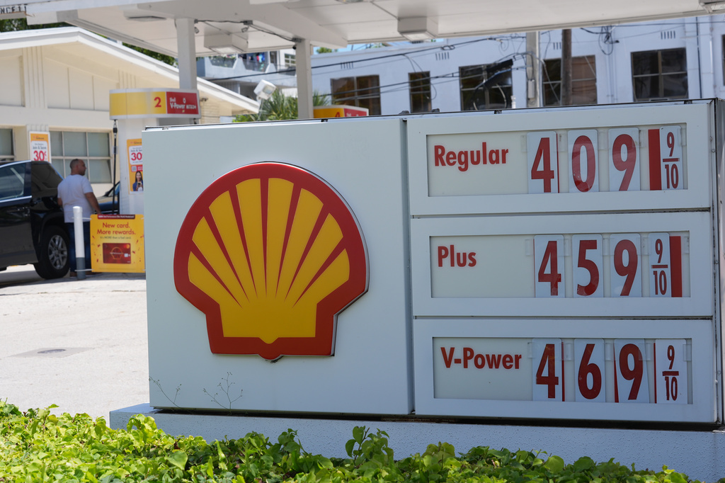 A gasoline station advertises its prices Thursday, Sept. 3, 2026, in Miami Beach, Fla. (AP Photo/Marta Lavandier)
