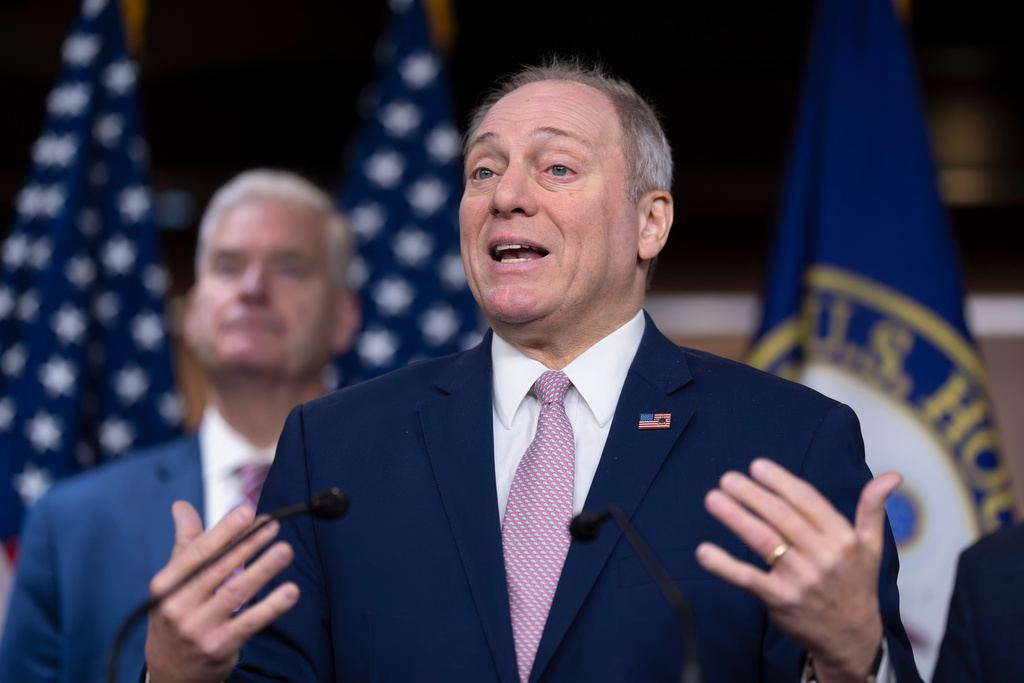 House Majority Leader Steve Scalise, R-La., speaks to reporters following a strategy session with House Republicans, at the Capitol in Washington, Wednesday, Dec. 10, 2025. (AP Photo/J. Scott Applewhite)