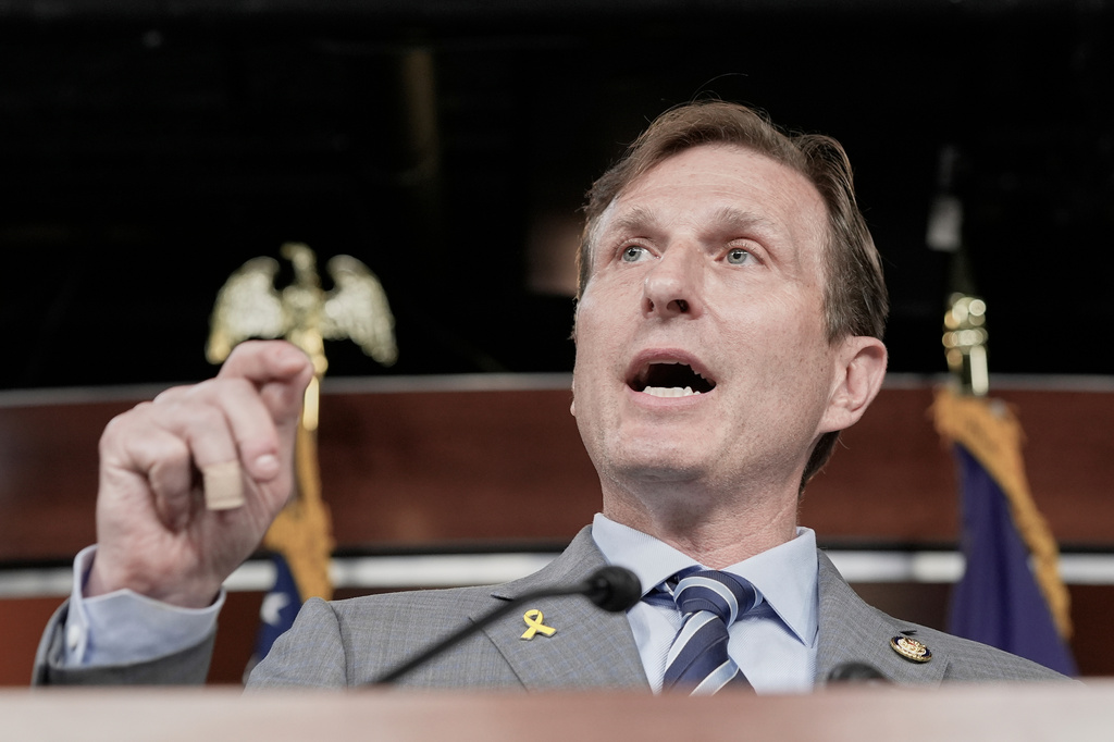 FILE - Rep. Dan Goldman, D-N.Y., speaks during a news conference at the U.S. Capitol, July 2, 2025, in Washington. (AP Photo/Mariam Zuhaib, file)