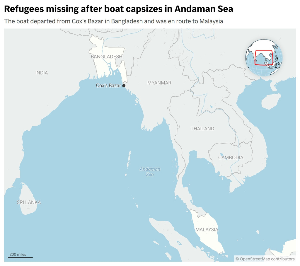 A map showing the Andaman Sea, where a boat carrying refugees recently capsized. (AP Digital Embed)