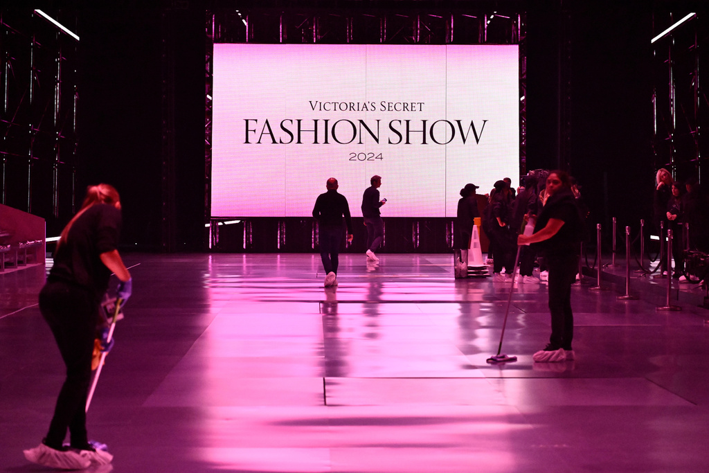 FILE - People prepare the runway prior to the Victoria's Secret Fashion Show Oct. 15, 2024, in the Brooklyn borough of New York. (Photo by Evan Agostini/Invision/AP/File)