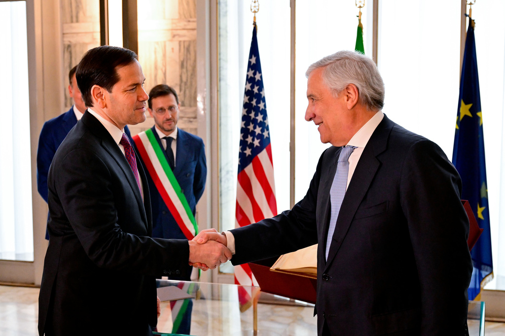 US Secretary of State Marco Rubio meets Italian Foreign Minister Antonio Tajani during his two-day visit to Italy and the Vatican, in Rome, Friday, May 8, 2026. (Stefano Rellandini/Pool Photo via AP)