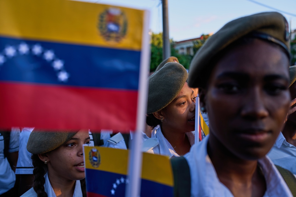 FILE - Cuban cadets attend a rally in support of Venezuela and its President Nicolás Maduro in Havana, Oct. 17, 2025. (AP Photo/Ramon Espinosa, File)