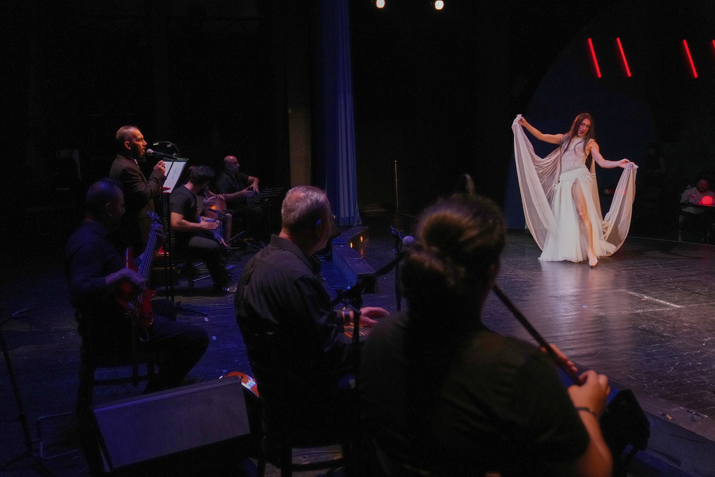 Alexandre Paulikevitch performs at a theatre in Beirut, Lebanon, Thursday, Sept. 11, 2025. (AP Photo/Hussein Malla)
