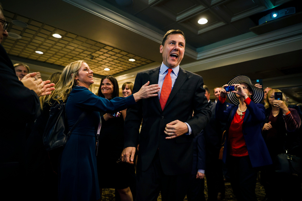 FILE - Tom Kean Jr., GOP candidate for New Jersey's 7th Congressional District, arrives at his election night party in Basking Ridge N.J., Nov. 8, 2022. (AP Photo/Stefan Jeremiah, File)