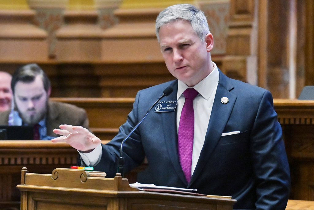FILE - State Sen. John Kennedy, R-Macon, speaks in the Senate Chambers during a special session at the Georgia State Capitol in Atlanta, Nov. 19, 2021. (Hyosub Shin/Atlanta Journal-Constitution via AP, File)