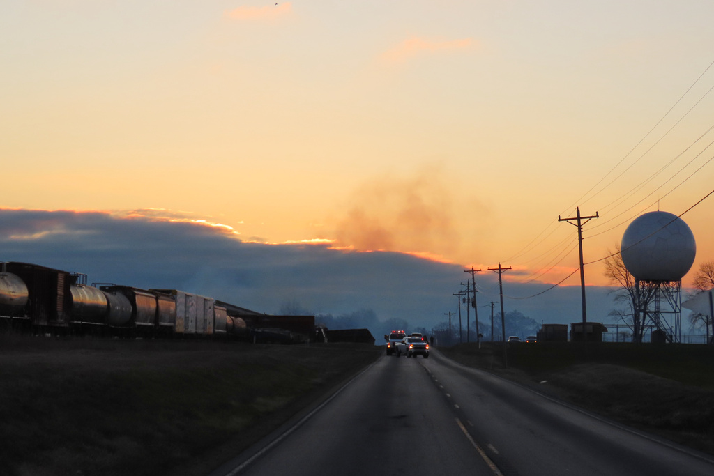 The scene of a derailed CSX train in Todd County, Ky., on Tuesday, Dec. 30, 2025. (WEKT via AP)