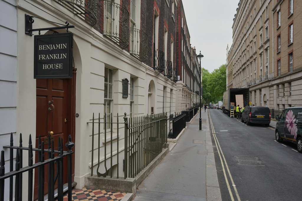 The Benjamin Franklin House is pictured in central London, Monday, May 11, 2026. (AP Photo/Kin Cheung)