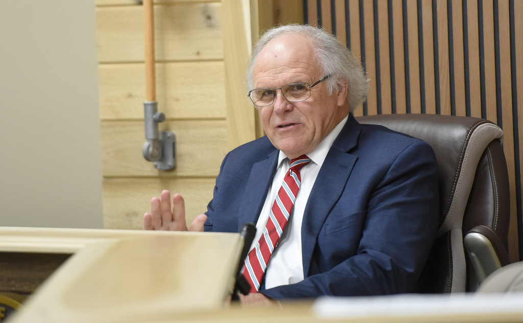 Mayor Ron Shinnick speaks at Cohutta Town Hall in Cohutta, Ga. on Thursday, April 30, 2026. (Matt Hamilton/Chattanooga Times Free Press via AP)
