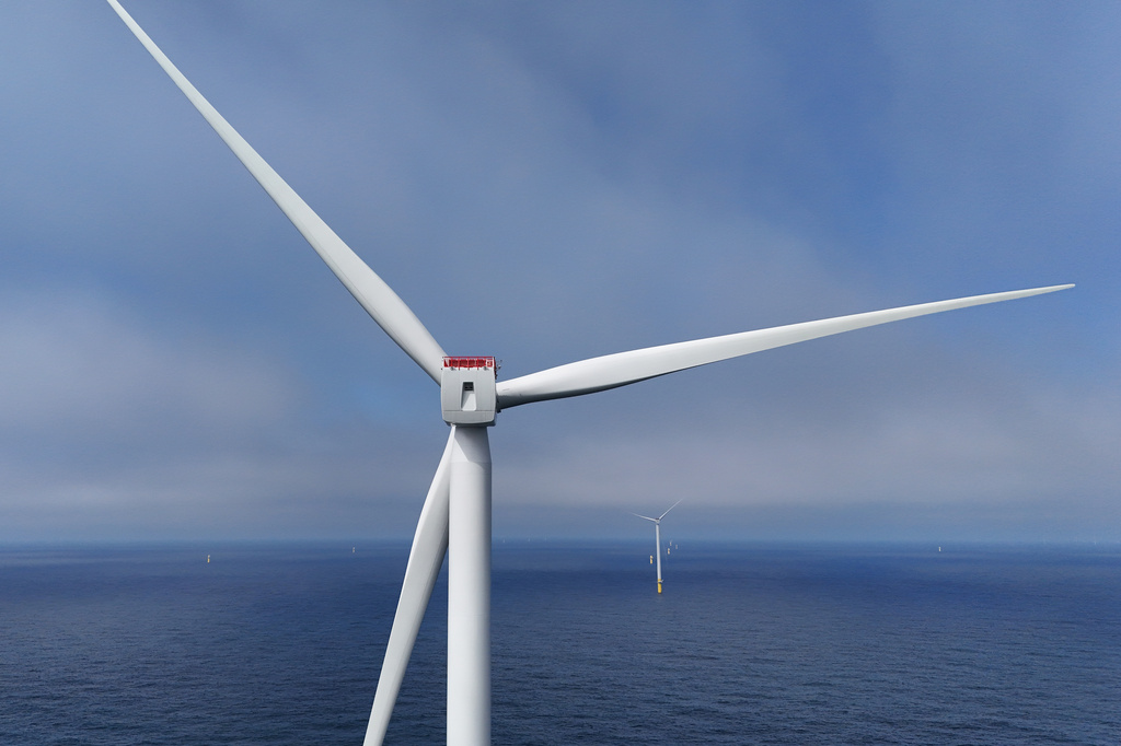 FILE - Turbines are visible at Sunrise Wind offshore wind farm that is under construction off the coast of Montauk Point, New York, April 23, 2026. (AP Photo/Joshua A. Bickel)