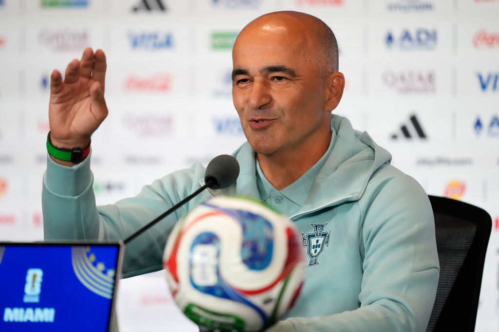 Portugal head coach Roberto Martinez speaks during a press conference on the eve of the team's Group K World Cup soccer match against Colombia, in Miami Gardens, Fla., Friday, June 26, 2026. (AP Photo/Rebecca Blackwell)