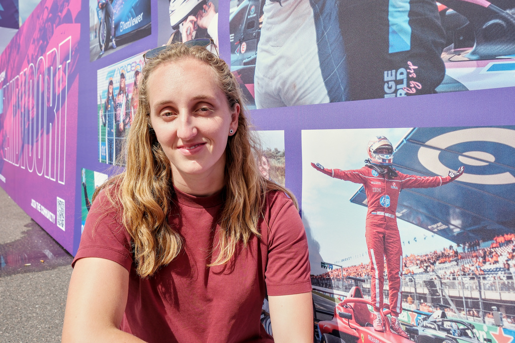 Maya Weug poses for a photo at an F1 Academy race in Zandvoort, Netherlands, Sunday, Aug. 23, 2026. (AP Photo/Patrick Post) CORRECTED: location "at an F1 Academy race in Zandvoort" instead of during the World Rowing Championships in Znadvoort", and the City field: Zandvoort instead of Amsterdam.