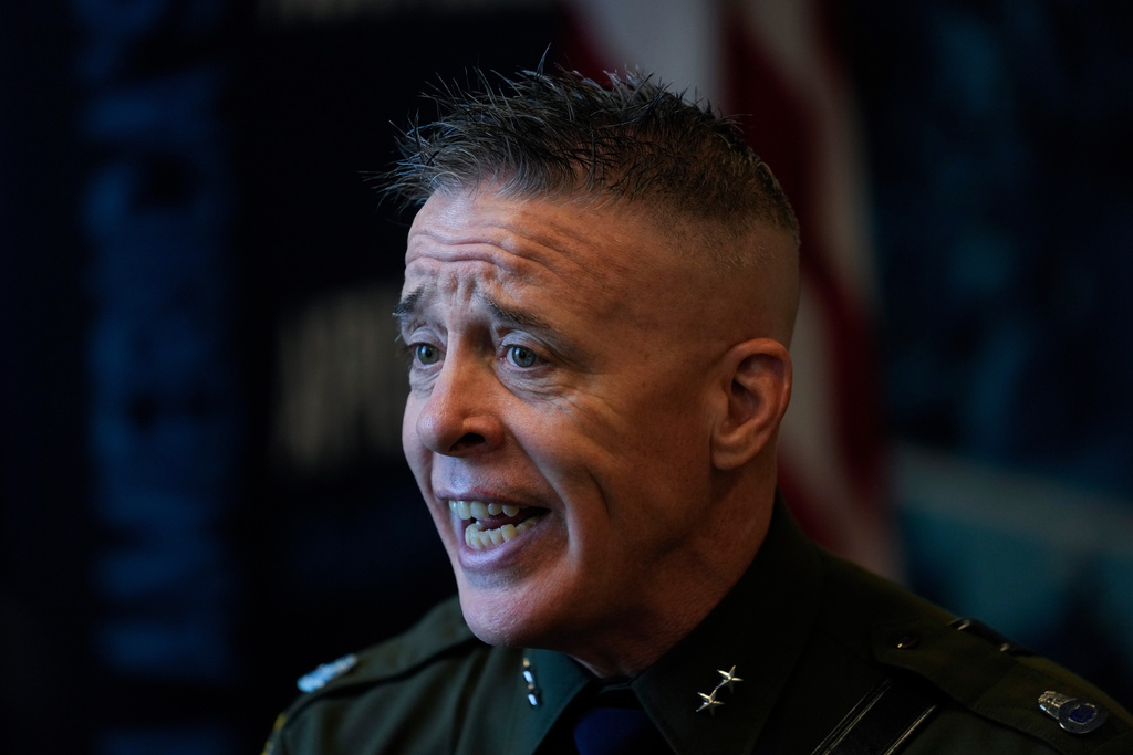 Senior U.S. Border Patrol official Greg Bovino speaks to Associated Press reporters during an interview Monday, Nov. 3, 2025, in Rosemont, Ill. (AP Photo/Erin Hooley)