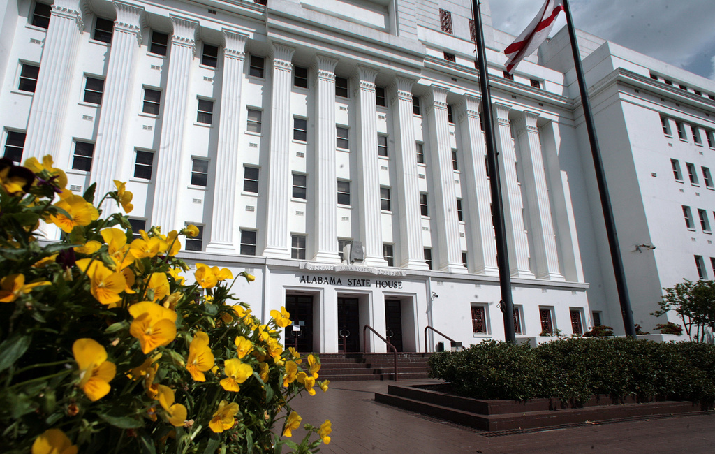 FILE - Pansies bloom in front of the Alabama Statehouse in Montgomery, Ala., April 11, 2008. (AP Photo/Dave Martin, File)