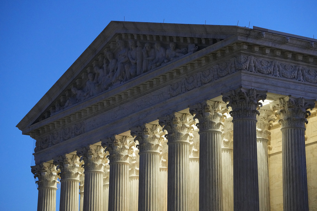 FILE - The U.S. Supreme Court is seen in Washington on Feb. 24, 2026. (AP Photo/Matt Rourke, File)