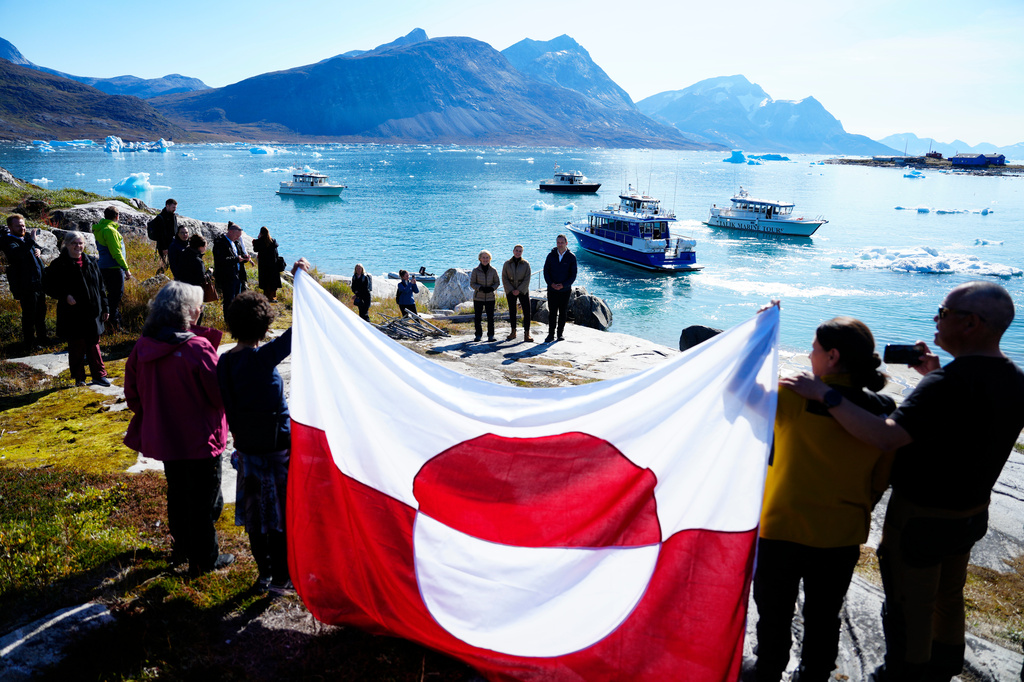 FILE - Denmark's Prime Minister Mette Frederiksen, Greenland's government leader Jens-Frederik Nielsen, and President of the European Commission Ursula von der Leyen visit Qoornoq, Greenland on Sept. 6, 2026. (Mads Claus Rasmussen/Ritzau Scanpix via AP, File)