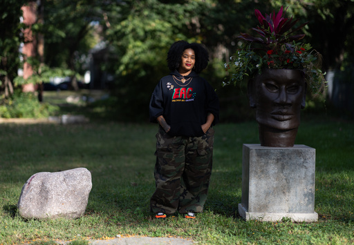 Artist Tonika Lewis Johnson stands for portrait in the 6500-block of South Aberdeen Street in Chicago's Englewood neighborhood, on Monday, Oct. 6, 2025. (AP Photo/Talia Sprague) Artist Tonika Lewis Johnson stands for portrait in the 6500-block of South Aberdeen Street in Chicago's Englewood neighborhood, on Monday, Oct. 6, 2025. (AP Photo/Talia Sprague)